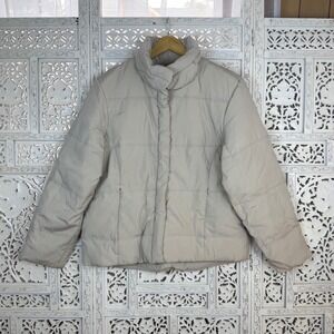 E Spirit Cream Down Feather Quilted Puffer Coat Womens L Outdoors Comfy Hiking